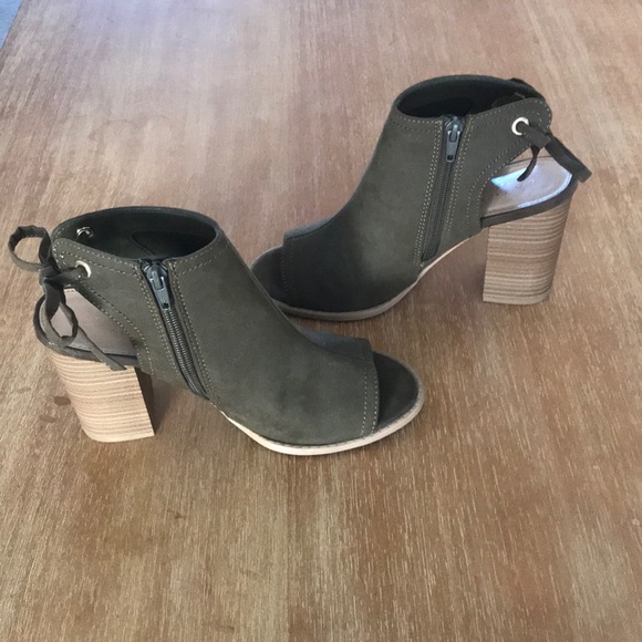 olive green open toe booties